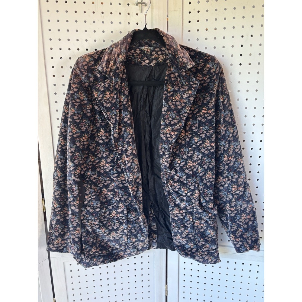 Unbranded Unsized Small? Women's Velvet Floral Blazer Jacket Navy Multicolor